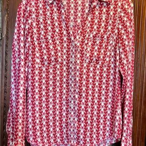 Express Red & White Patterned Long-Sleeve Button-Down Shirt